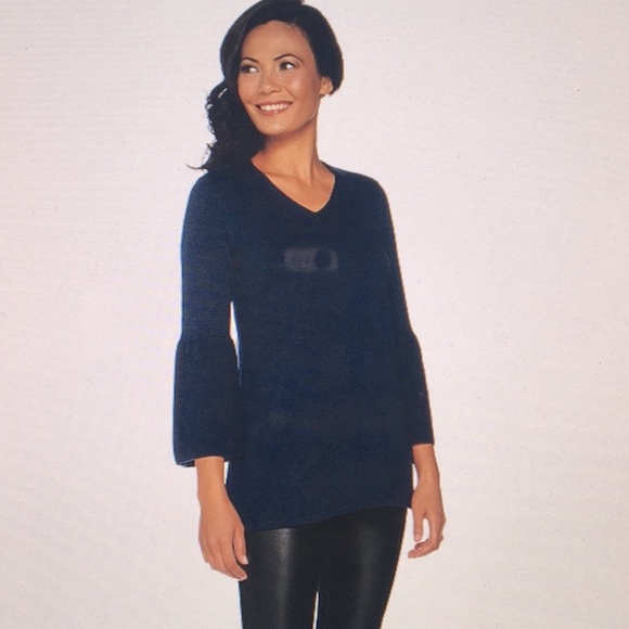 H by Halston Blue V-neck Tunic Sweater With Bell‎ Sleeves Women’s Size XL - Picture 1 of 6